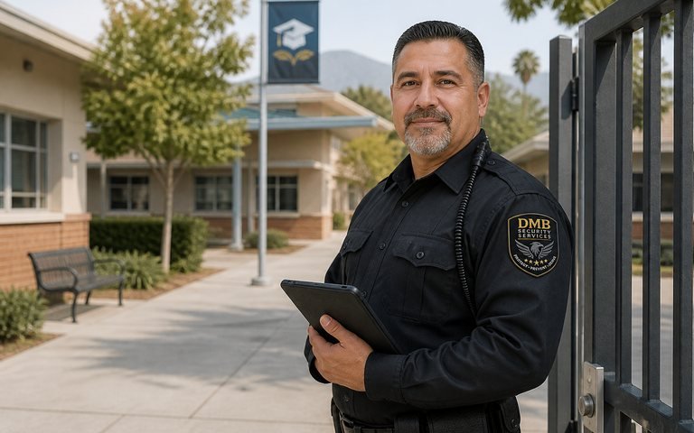 DMB security officer at a school campus entrance